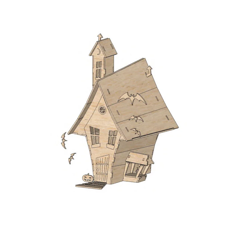 Сборка мультяшного дома с привидениями файлы векторного дизайна для лазерной