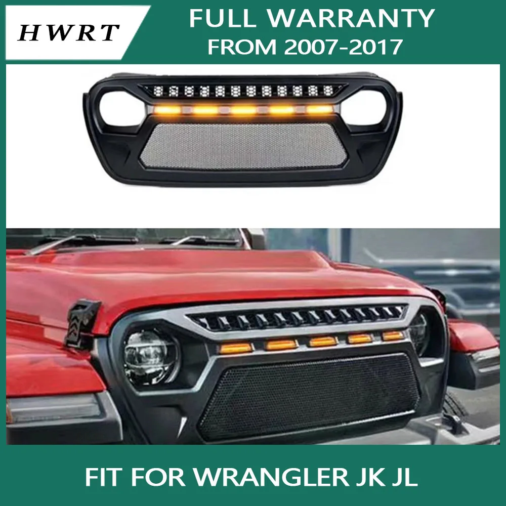 

Car Front Grill Grille Wiht LED Light For Jeep Wrangler JK JL 2007-2020 Matt Black Race Grille Modified Parts