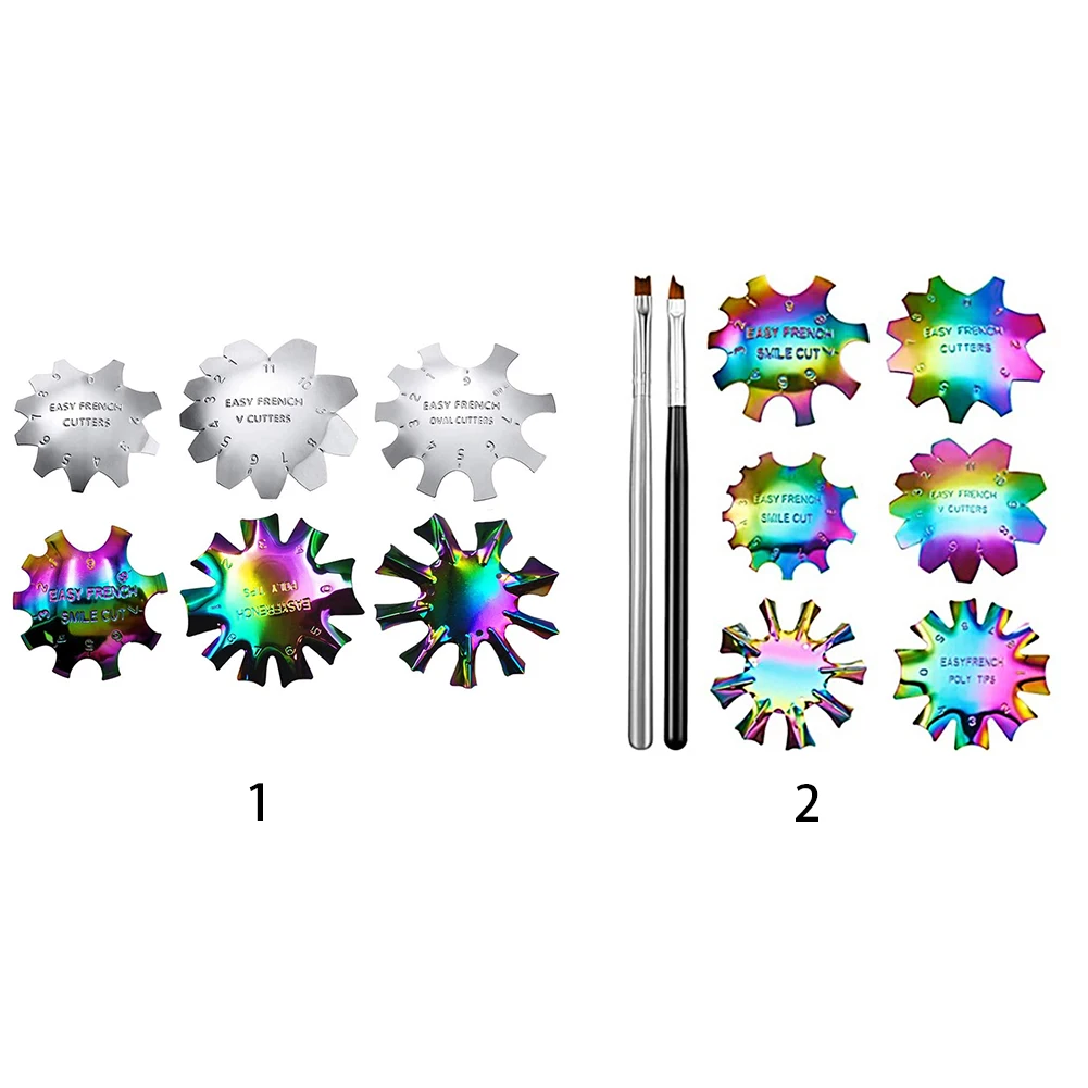 

6pcs Stainless Steel Module DIY Manicure Nail Art French Edge Trimmer Set Template Acrylic Tool Multiple Size Durable Smile Line