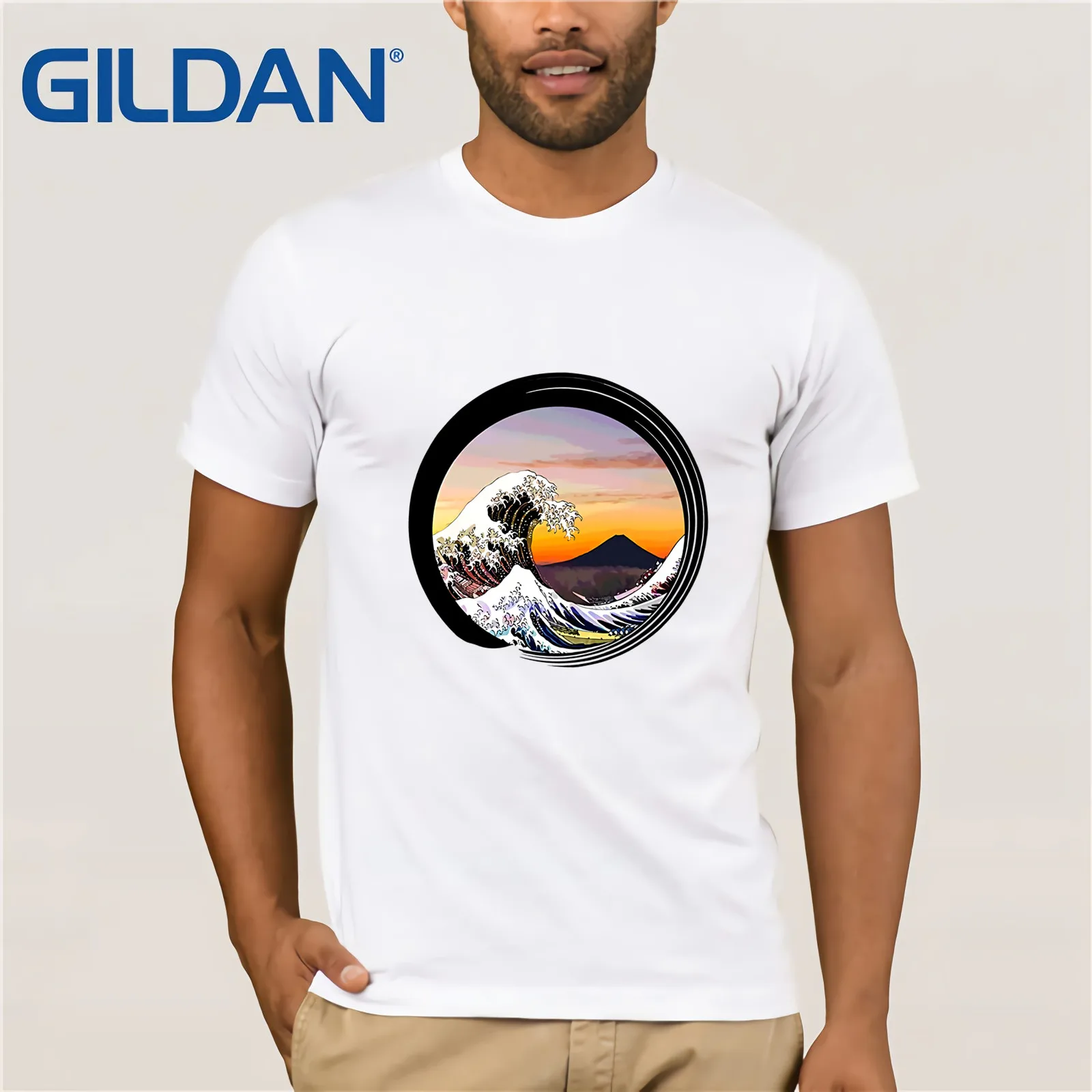 Классическая японская футболка дзен Kanagawa Great Wave Enso летняя модная мужская с