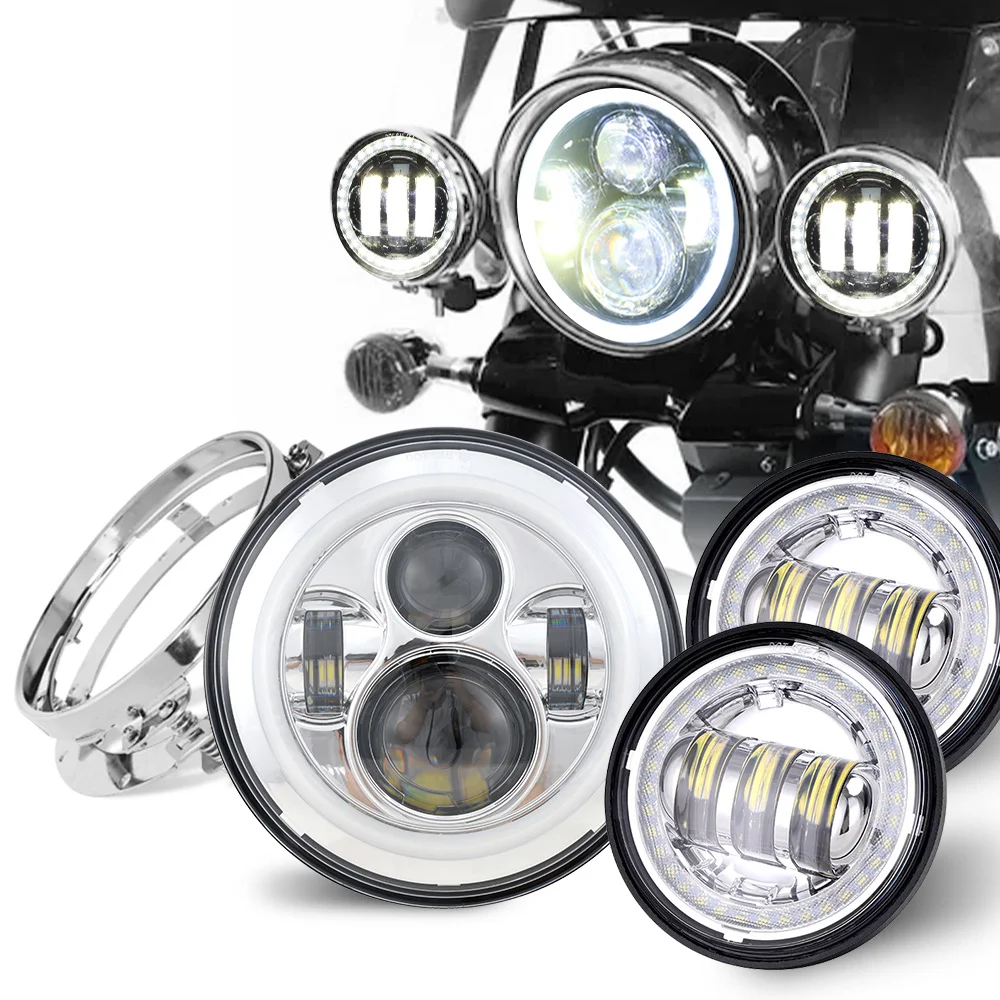 Светодиодная фара с серебряным ореолом 7 дюймов + противотуманные фары 4 5 дюйма