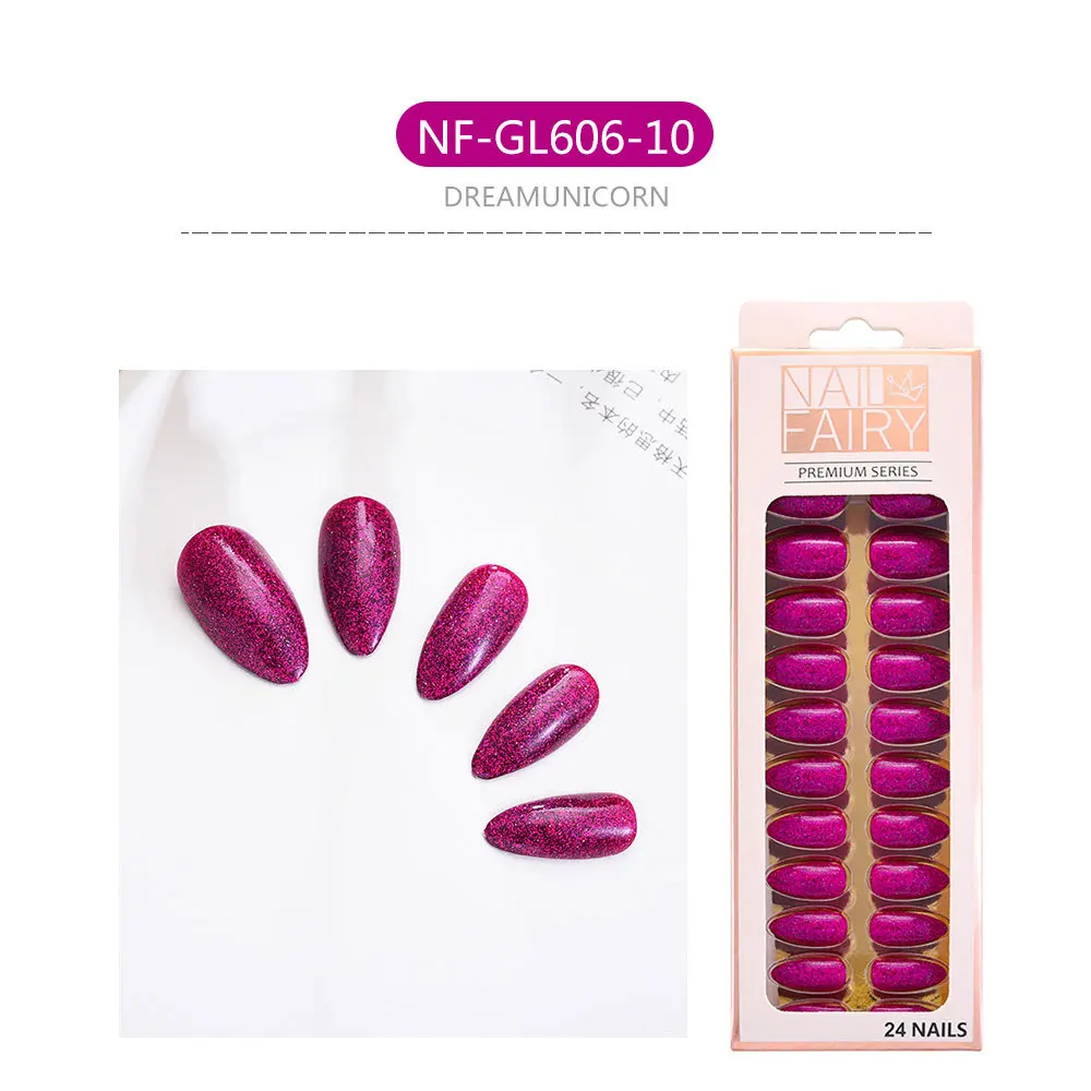 

Sharp Soild Color Medium Natural Artificial French Fake Nail Glitter Seal Oil Manicure Tool 24pcs Almond Professional Art