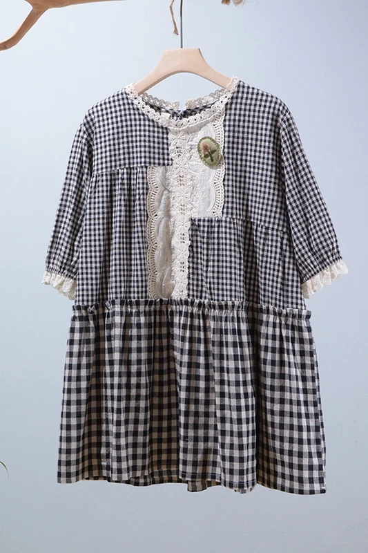 

2021 Summer New Short Sleeve Casual Plaid Top Women Patchwork Pullover Top Female HT60010