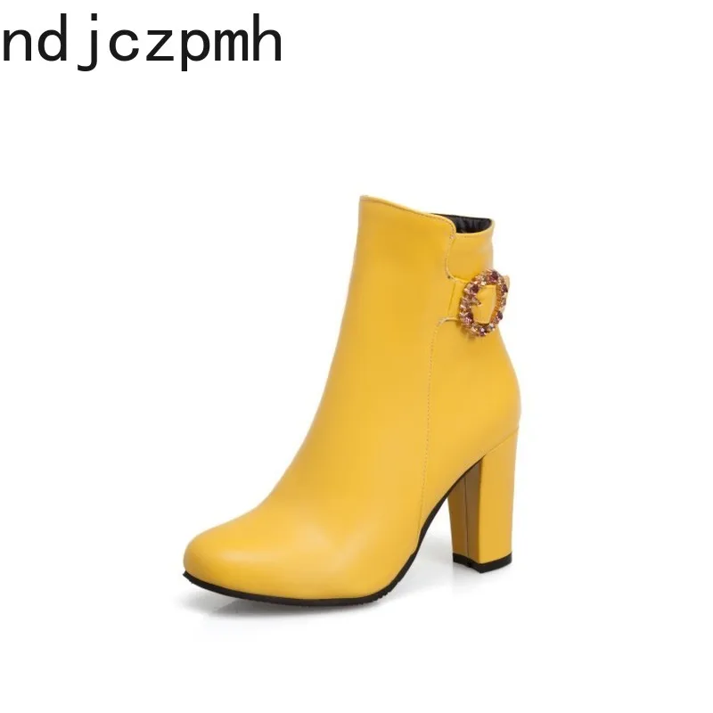 

Women's Boots New Winter Fashion Round Head Zipper Crystal High Heel Short Tube Women's Shoes Plus Size 32-45 Heel Height 8.5cm