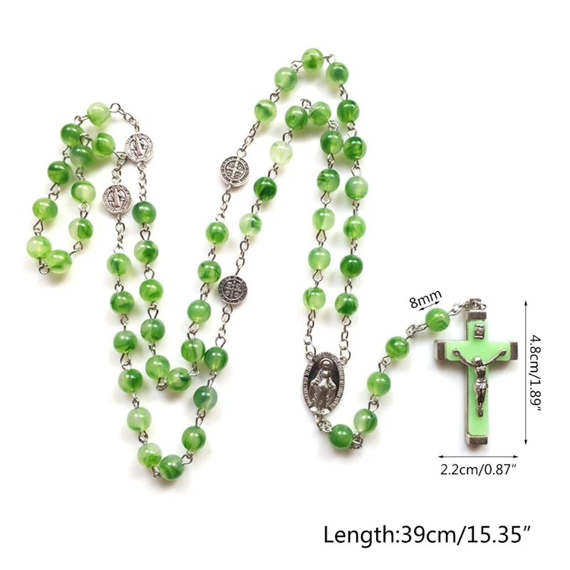 

Светящееся серебристое ожерелье из бисера, католицизм, религиозные украшения, подарок для вечерние ринки, молитва