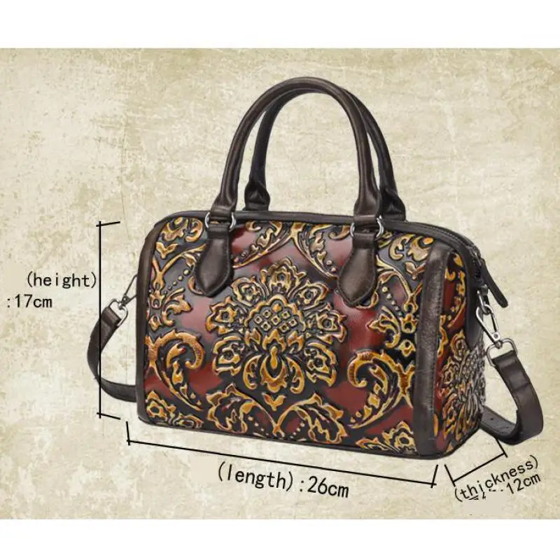 

Bestform 2021 New Vintage Handmade Embossing Floral Genuine Leather Zipper Soft Cow Leather Women Shoulder&Crossbody Handbags