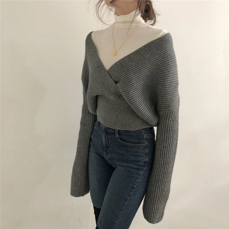 Colorfaith New 2019 Autumn Winter Women Sweaters Knitting V-neck Cross Wild Fashionable Sexy Pullovers Female Lady Tops SW7777 | Женская