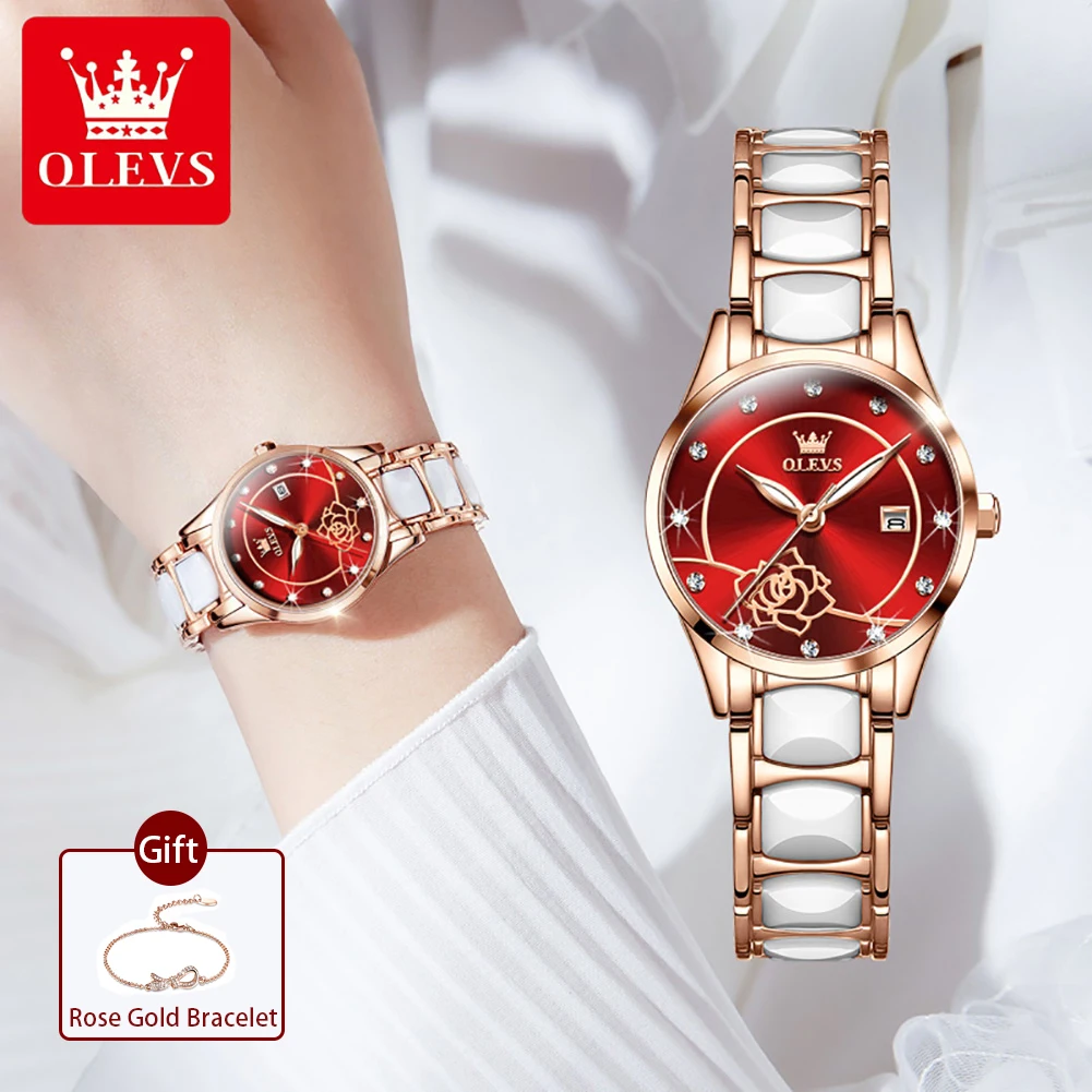 Luxury Brand Women Watches Ceramic Ultra Thin Quartz Wrist Watch Ladies Slim with Date Fashion Bracelet Gift Set montre femme