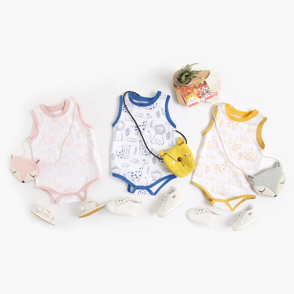 

Summer Baby Newborn Rompers Clothes Cartoon Unisex Boys And Girls Infant Outfit Pure Cotton Lion Pattern Korean Climbing Clothes