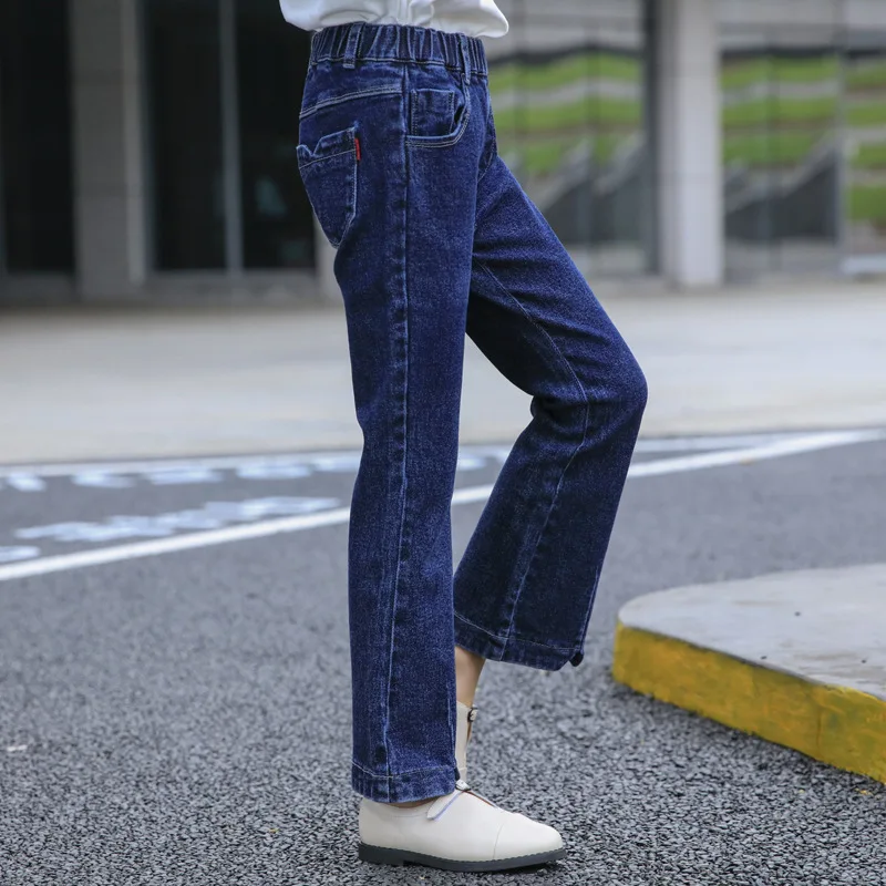 Детские джинсовые брюки осенние модные для мальчиков и девочек синие детская