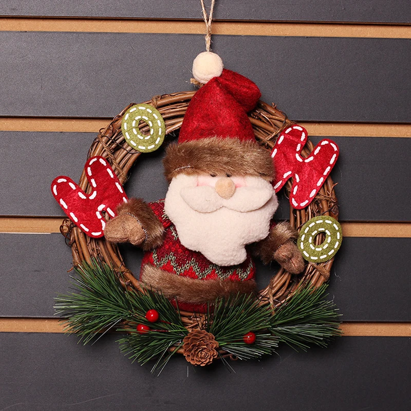 

Christmas Wreath Decoration Xmas Hanging Decor Round Rattan Garland Santa Claus Toys Christmas Tree Hanging Drop Decoration