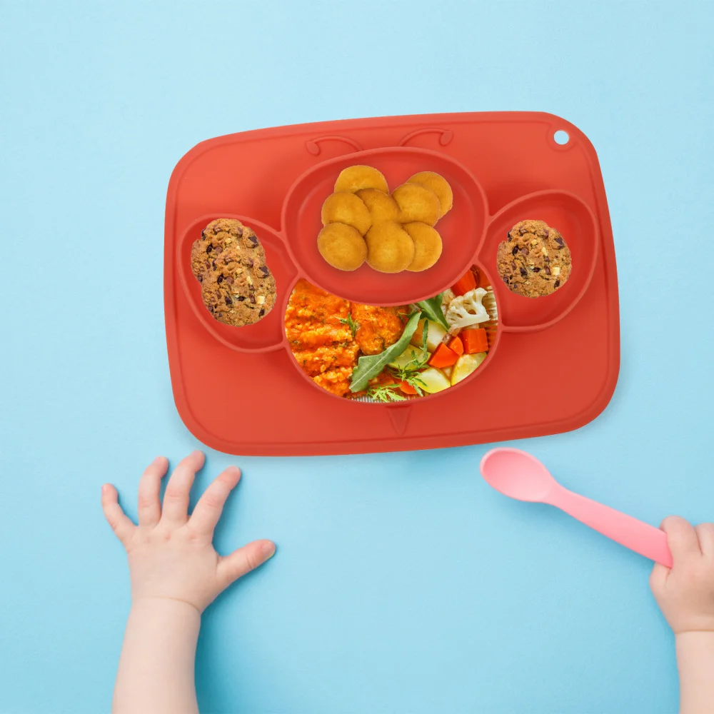 

Cartoon Baby Suction Plate Silicone Divided Dinner Food Plate Bowl for Kids