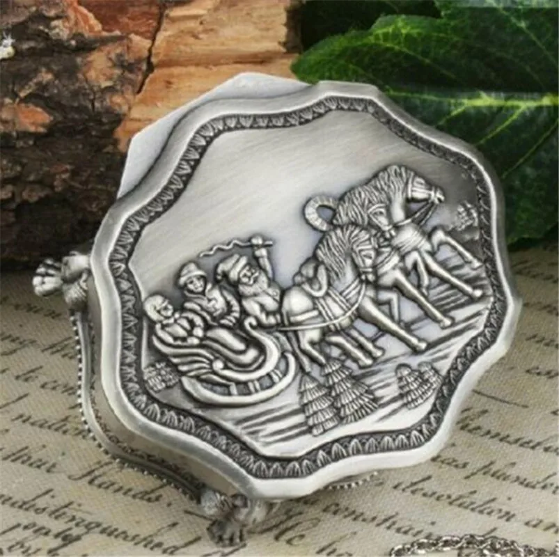 Медная Статуя тибетская Серебряная резная лошадь тянутая санями восьмиугольная