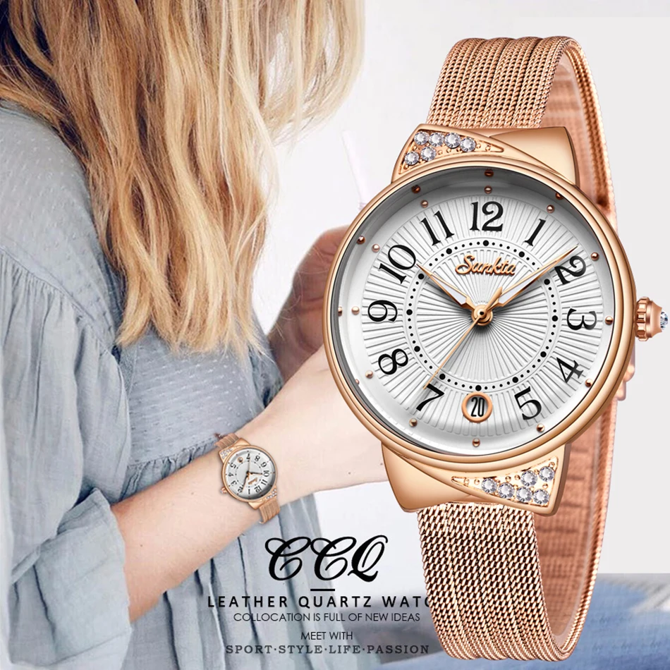 Часы наручные SUNKTA женские кварцевые брендовые Роскошные модные повседневные