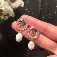 trendy luxury simple sweet letter b freshwater pearl drop earring for women geometirc zircon temperament fashion jewelry gifts