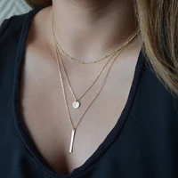 new fashion couple pendants necklace for women simple paillette copper beads choker chain collar for girl jewelry sets wholesale