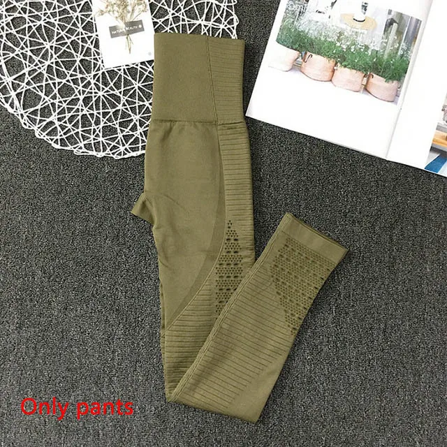 Army green pants Энергетический бесшовный Набор для йоги Женская одежда для фитнеса спортивная женская спортивная одежда леггинсы для спортзала сексуальный спортивный бюстгальтер 2 шт. спортивные костюмы - Цвет: Army green pants