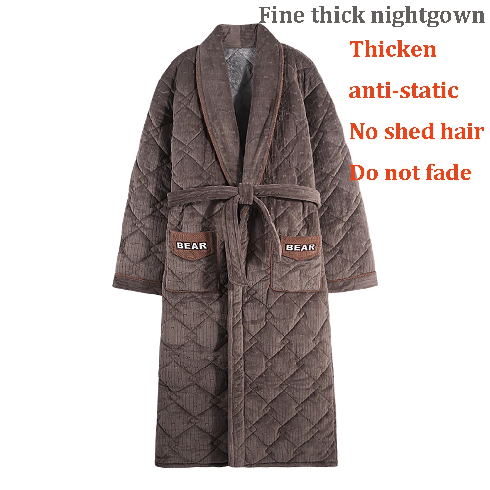 Winter Men's Bathrobe Terry Robe 3-layer Flannel Super Thick Warm Dressing Gown Luxury Solid Plaid Long Robe For Man Towel Towel