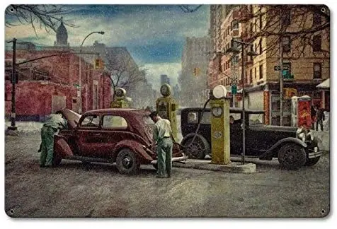 

When Service was in Style Gas Station Attendants Rat Rod Studios Metal Tin Sign 8X12 Inch Home Kitchen Bedroom Bar Sign D