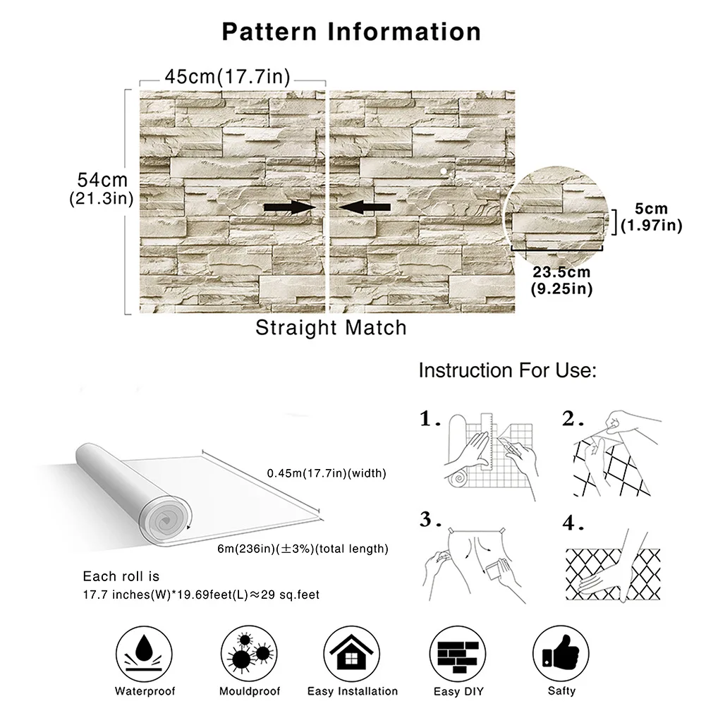 

Stone Peel And Stick Wallpaper Faux Brick Vinyl Self-adhesive 3D Wallpaper For Bedroom Living Room Walls Home Decoration Sticker