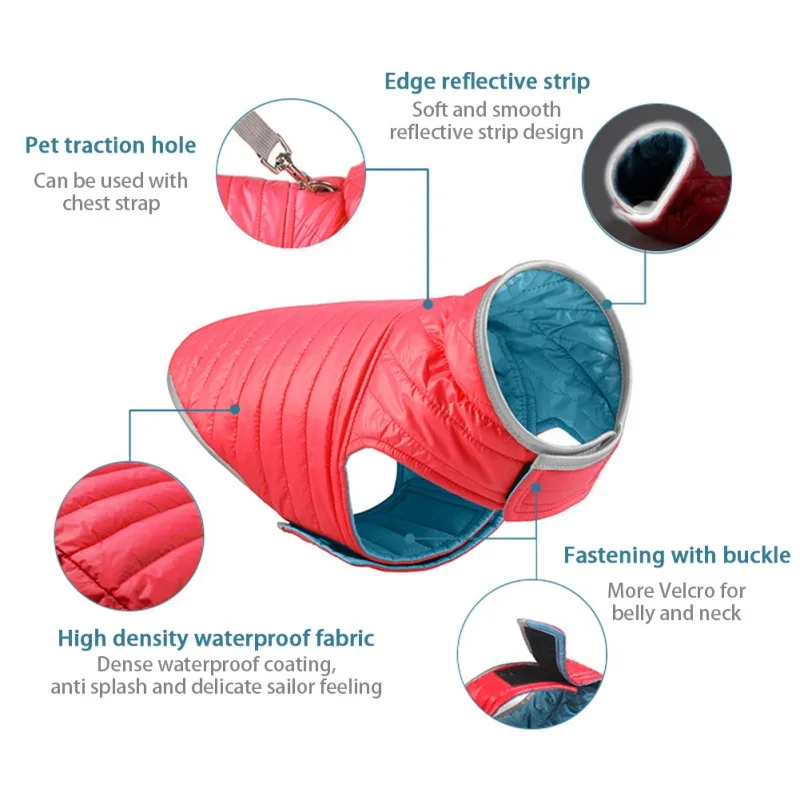 Теплая зимняя одежда для собак ветрозащитный водонепроницаемый двусторонний