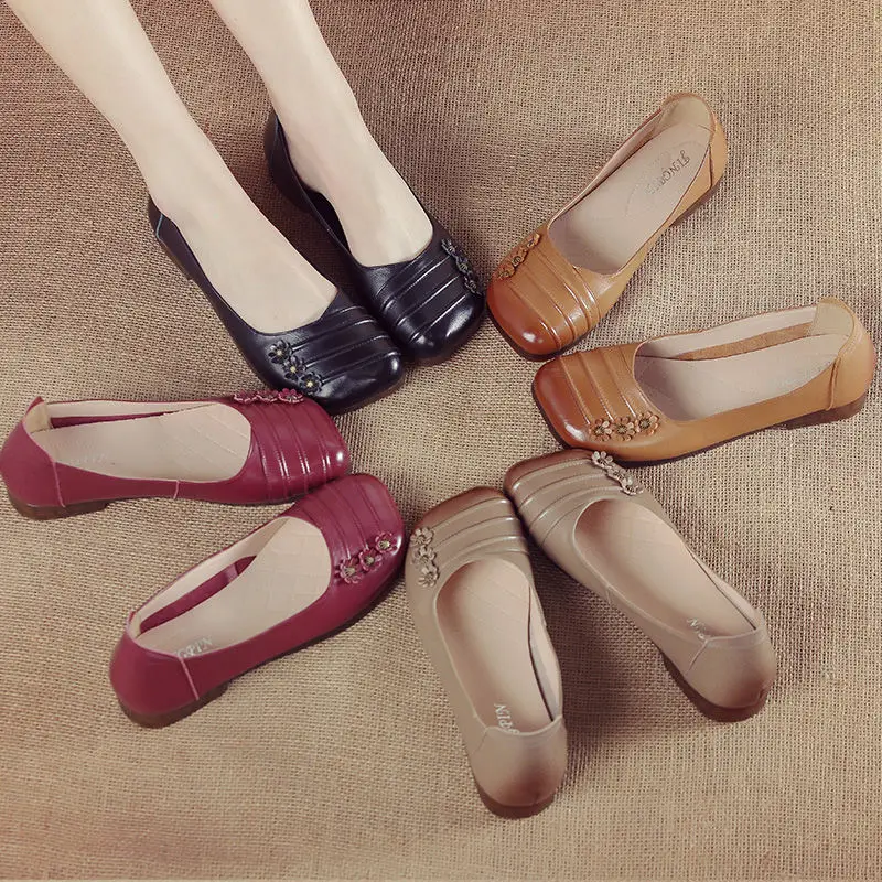 

Designer Square Toe Flats Women Genuine Leather Flat Shoes Soft Gravida Loafers Womens Walking Moccasins Ladies Shoes Size 41