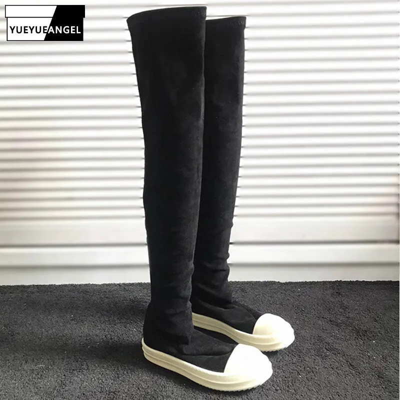 online Sapatos Femininos Sobre O Joelho Botas Altas Tênis De Luxo Elástico Genuíno Pele Carneiro Botas Longas Casuais Plataforma Plana Botas De Inverno
