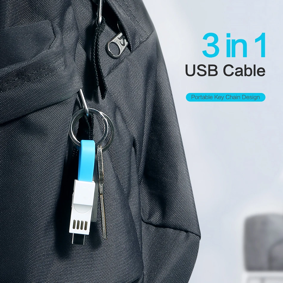 3 в 1 USB кабель Micro Type C 8 Pin для iPhone 11 Pro XR X Samsung Huawei 3A Mini брелок зарядные кабели|Кабели
