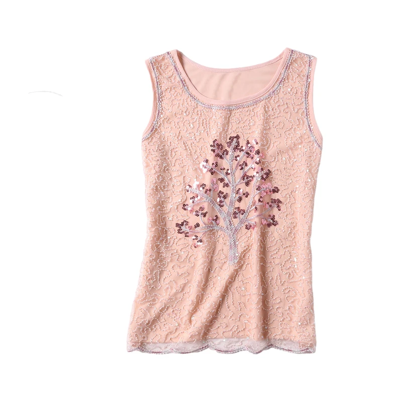 Женские майки с блестками однотонные свободные элегантные топы вышивкой для