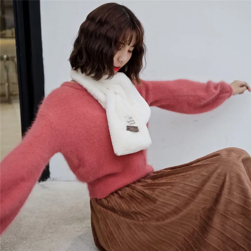 Короткий черный женский шарф Calymel зимний плотный плюшевый воротник из