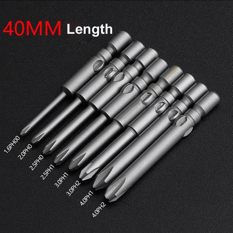 10PCS 40mm Harden Precision Phillips screwdriver bits 800 4mm Round shank Cross Electric screw driver bit PH00 PH0 PH1 PH2 Tools