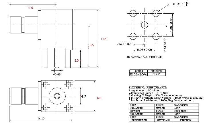 500 шт. SMB коннектор штекер сквозное отверстие прямоугольный монтаж печатной платы