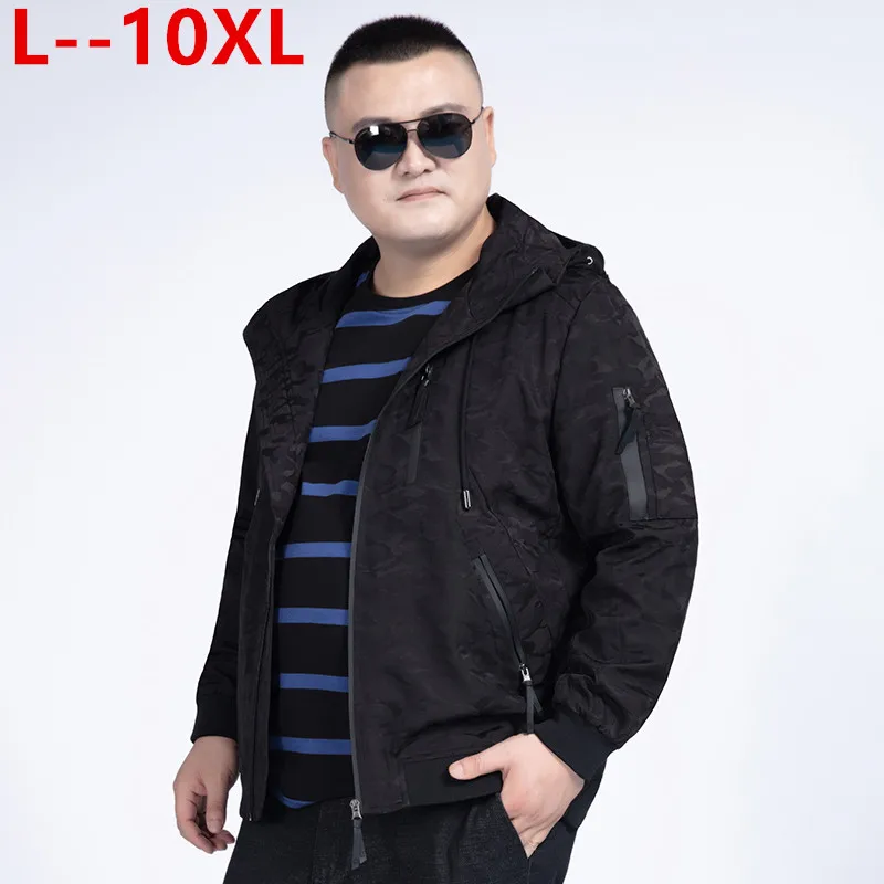 Черный 10XL 8XL 6XL 5XL мужская повседневная камуфляжная куртка с капюшоном, мужская верхняя одежда на молнии, приталенная весенне-осенняя одежда высокого качества - Цвет: Черный