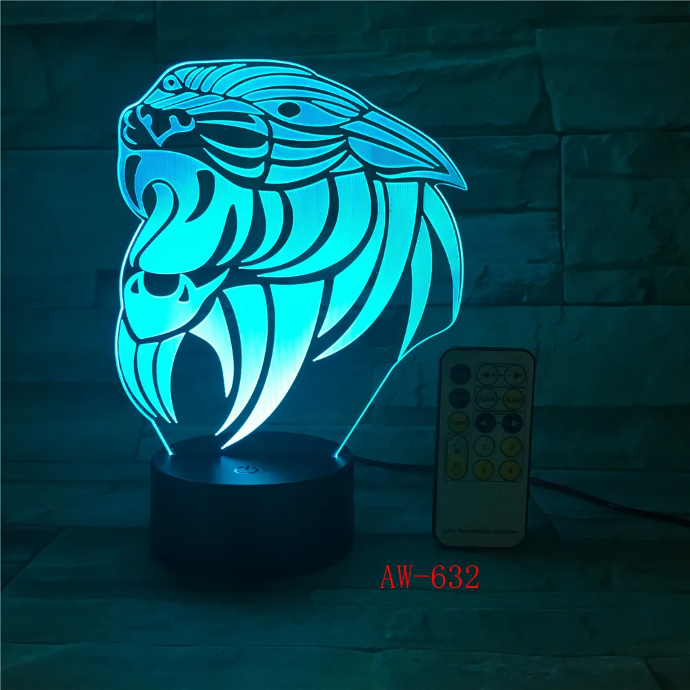 3D Creative Tiger Model Table Lamp Optical Illusion Bulbing Night Light 7Colors Changing Mood Office Drop ship AW-632 | Лампы и