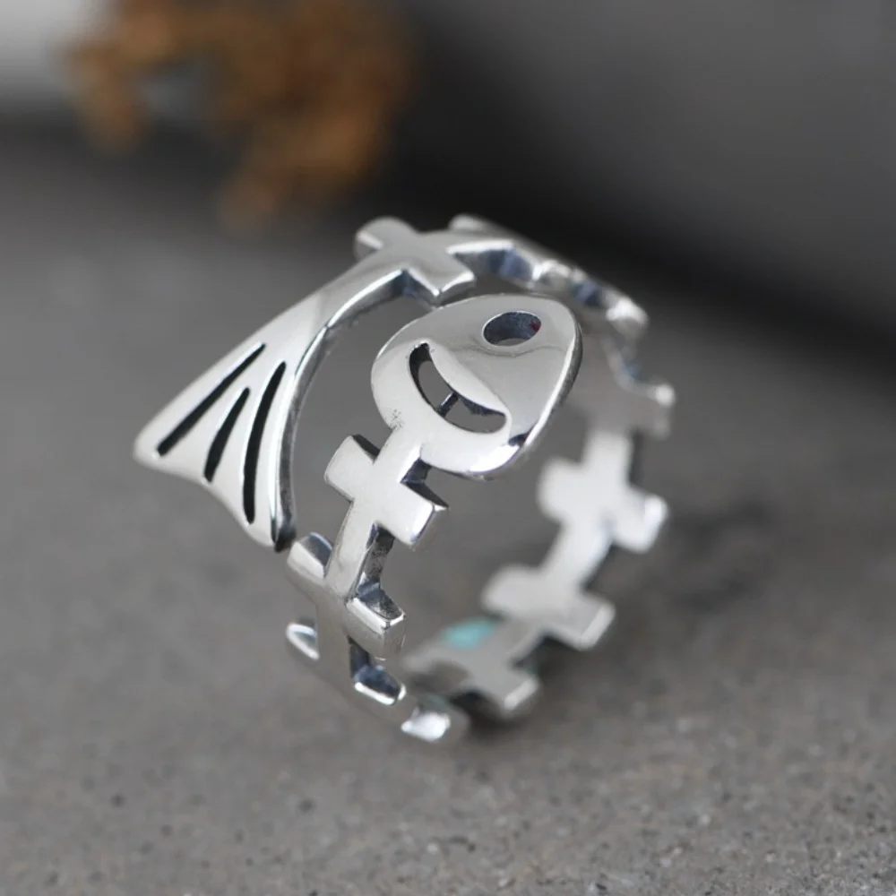 Кольцо с рыбками регулируемое серебряное кольцо для женщин высокое качество