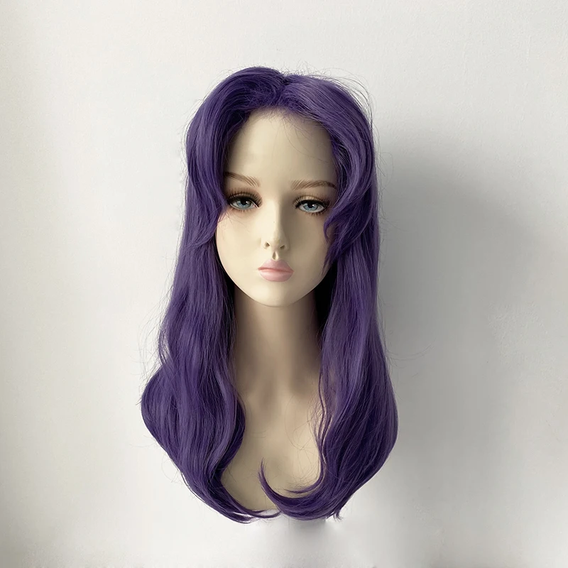 

Katsuragi Misato Cosplay Wig Purple Long Wavy Heat Resistant Synthetic Hair Anime Wigs + Wig Cap