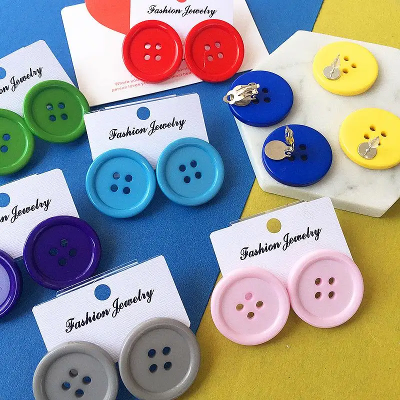 

1Pair Creative Korea Colorful Ins Style Candy Color Vintage Circle Button For Women&Girl Daily Jewelry Party Gift Stud Earring