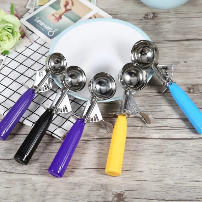 

Durable Stainless Steel Ice Cream Scoops Fruit Mash Scoop Spoon Ice Cream Ball With Plastic Multifunctional Kitchen Accessorie