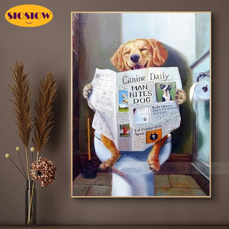 Алмазная 5D картина сделай сам Набор для вышивки крестиком в виде собак и туалета