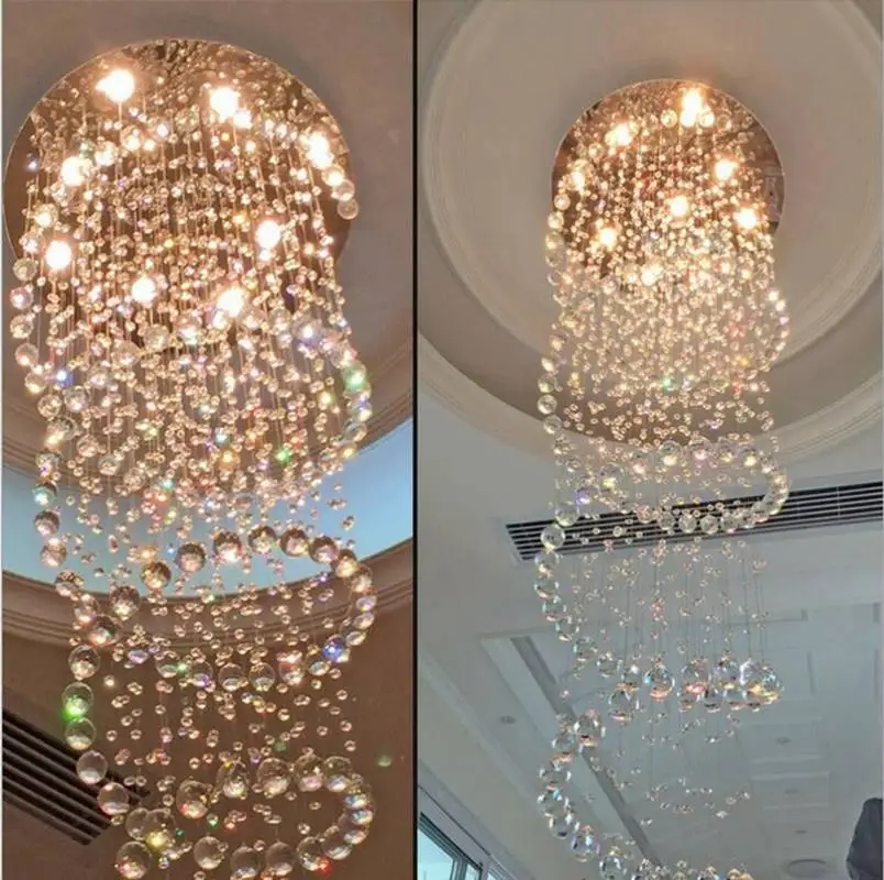安い ダブルスパイラル階段クリスタル雨滴シャンデリア大型高シーリングライト屋内リビングルーム廊下現代のled