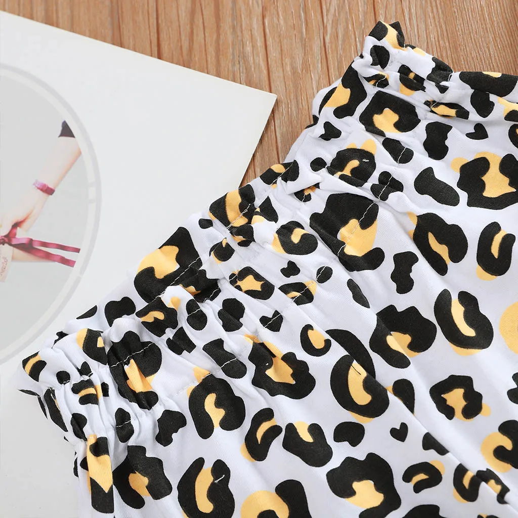 

Toddler Girls Summer Letter Print Sleeveless Top + Leopard Print Short Outfits Girls Clothing Sets 2020 summer Girls Clothes Set