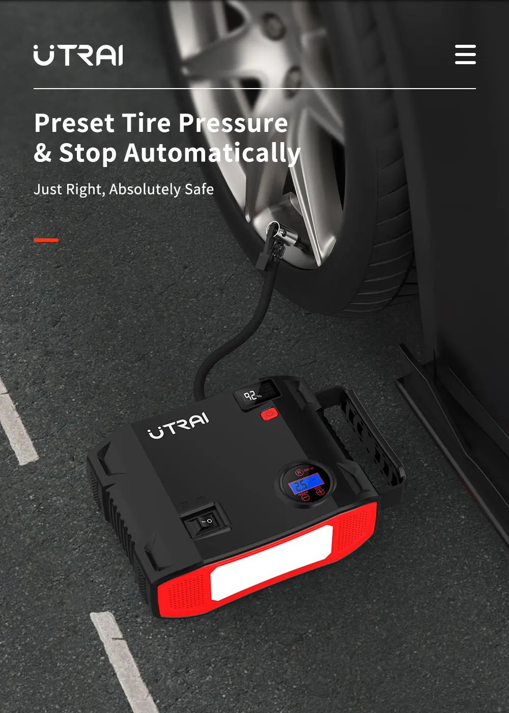 Jump Starter 24000mAh 2000A Power Bank со встроенным насосом воздушного компрессора для шин