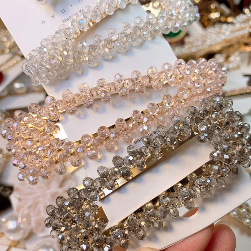 1pc Crystal Handmade Girls Hair Clip Solid Bobby Barrette Arcylic Rhinestone Women Hollow Styling Accessories | Красота и здоровье