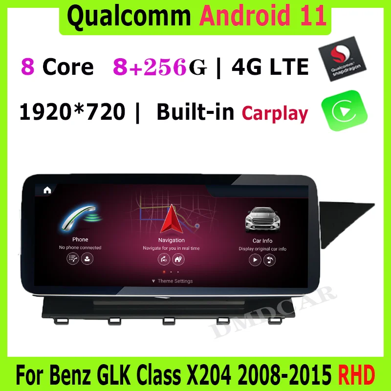 

10.25" Snapdragon 8Core CPU 8+256G Android 11 Car Multimedia Player GPS Radio Stereo for Benz GLK Class X204 2008-2015 RHD
