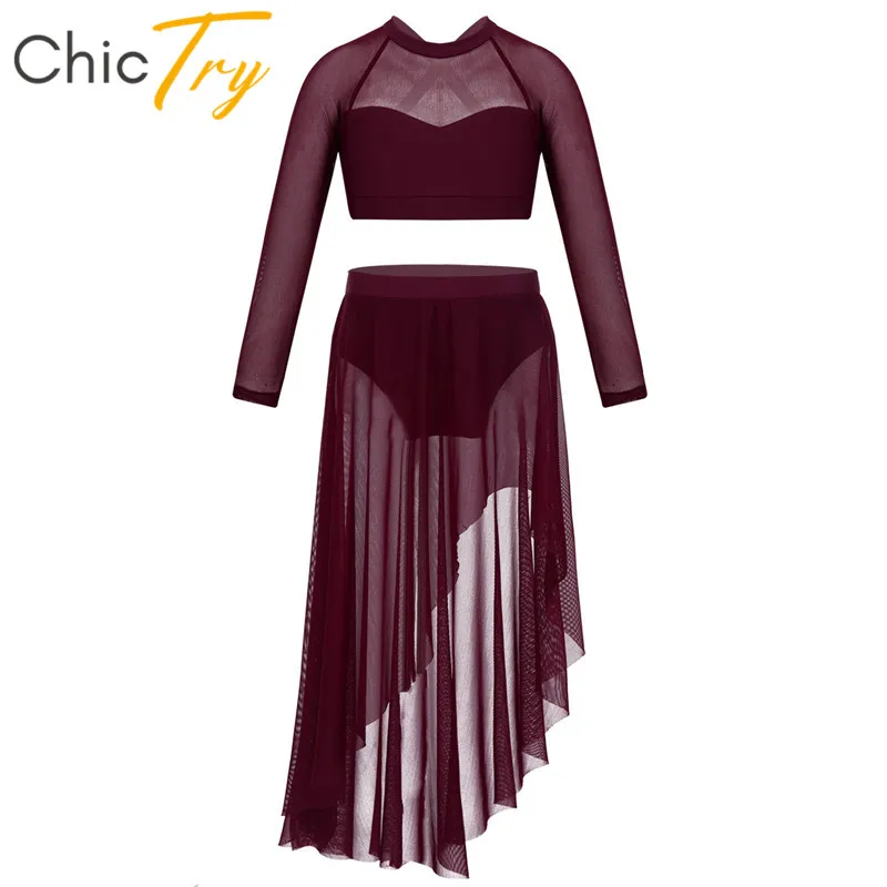 ChicTry/Детская Одежда для танцев короткий топ с длинными рукавами и фатиновой юбкой