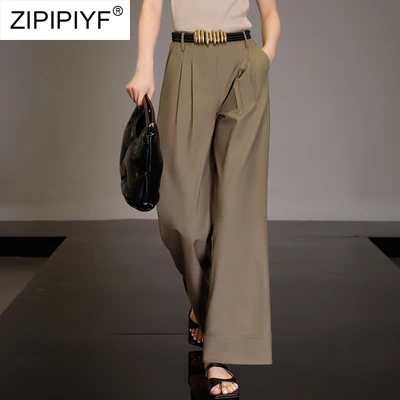 

Wide Leg Women Pants Casual Loose High Waist Flared Pants Ladies Long Trousers Pantalon Cargo Femme c151