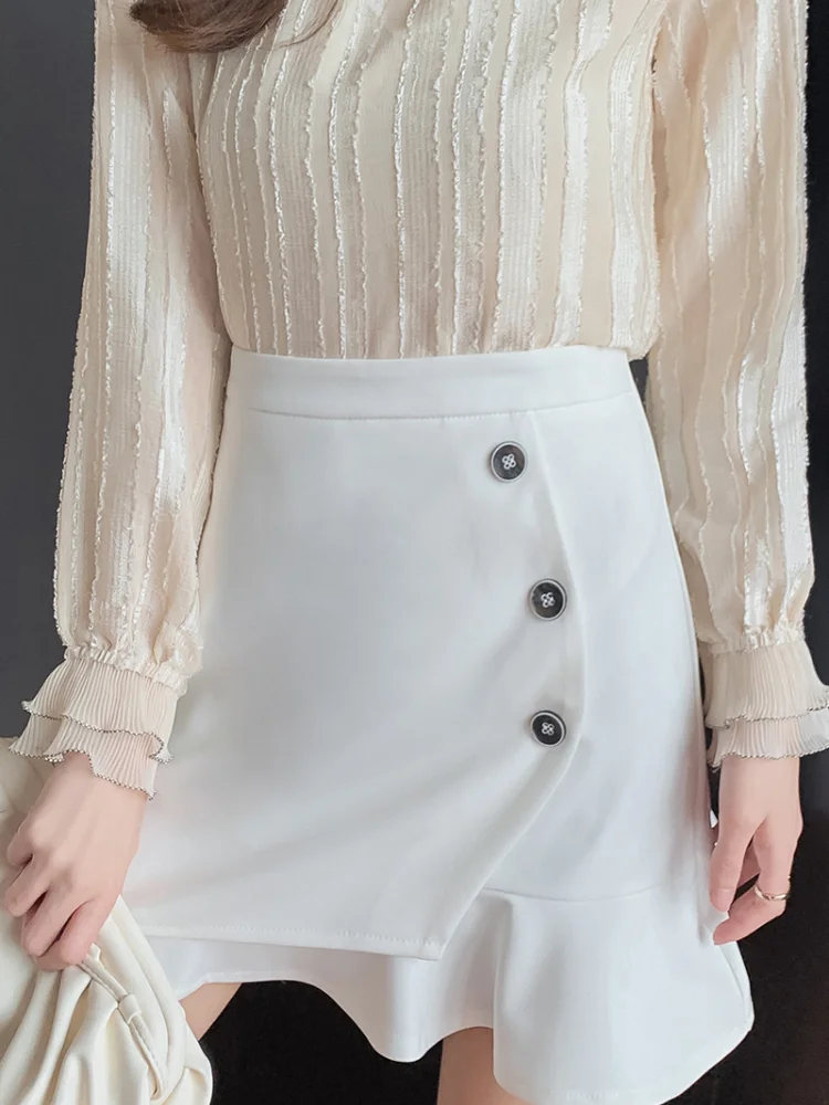 

Houthion Women's Skirts High Waist Buttocks Ruffle New Slim Casual Fashion Solid Color Skirt Summer Cotton Mini Skirts