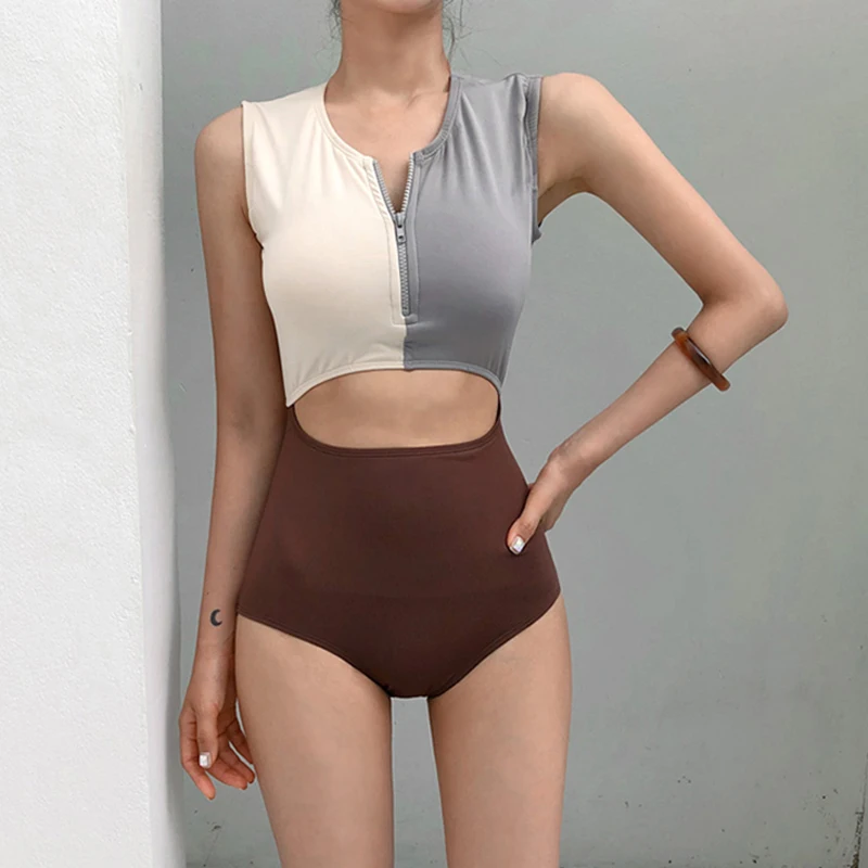 Женский купальник женский 2020 монокини открытая передняя молния высокая талия