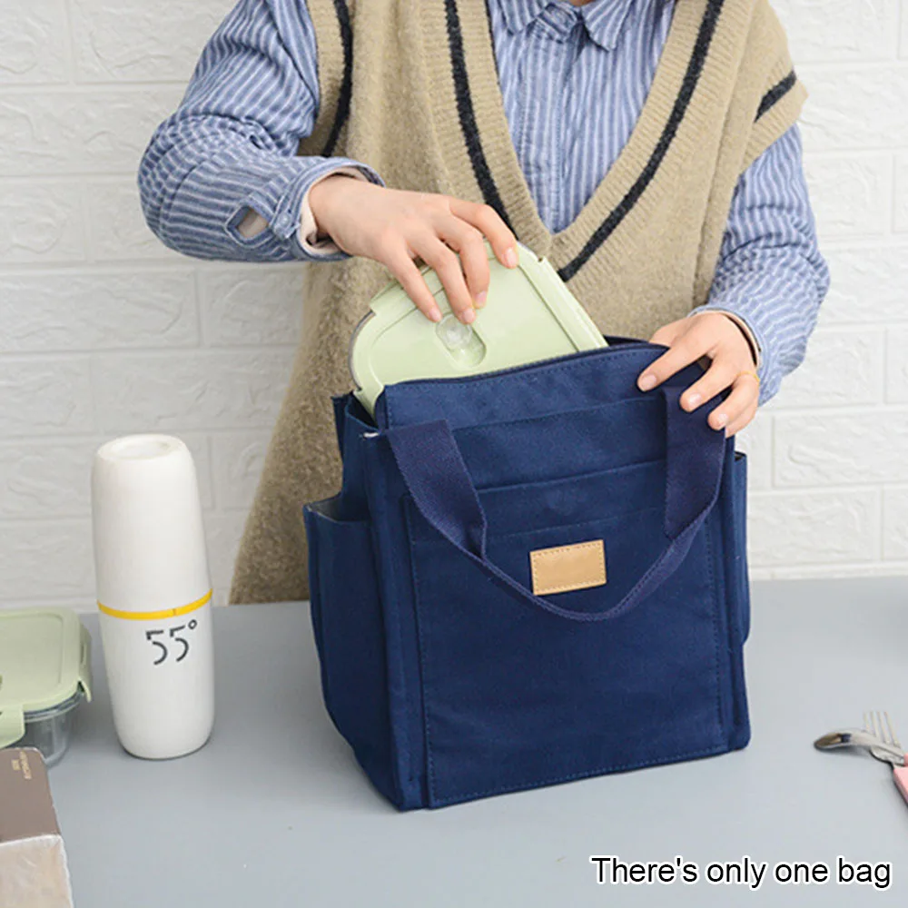 

Men Women Zipper Multi Pocket Lunch Bag Picnic Office Worker Portable Wide Opening With Handle Thermal Insulation Tote Students