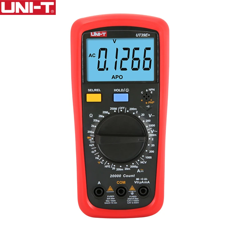 

UNI-T UT39E+ 1000V 20A Digital Multimeter DC AC Voltage Current Tester hFE Diode Temperature Conductance Measure Auto Power Off